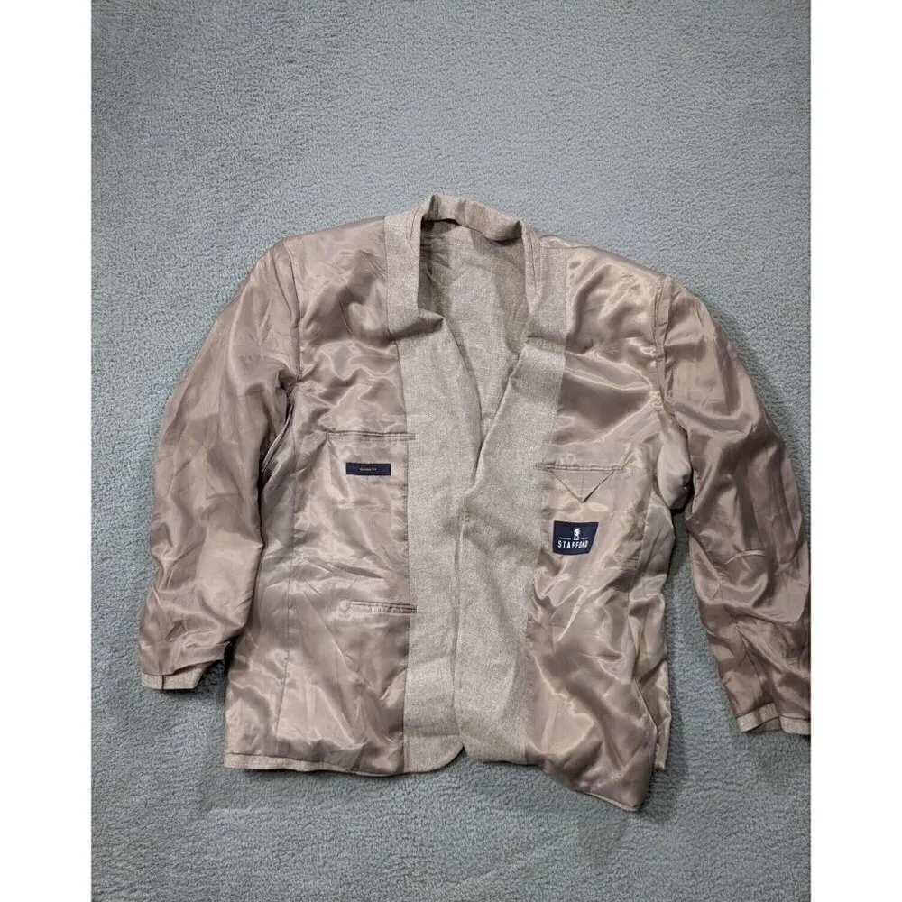 Stafford Sport Coat Mens 48 Regular Signature Linen Cotton Classic Fit Beige